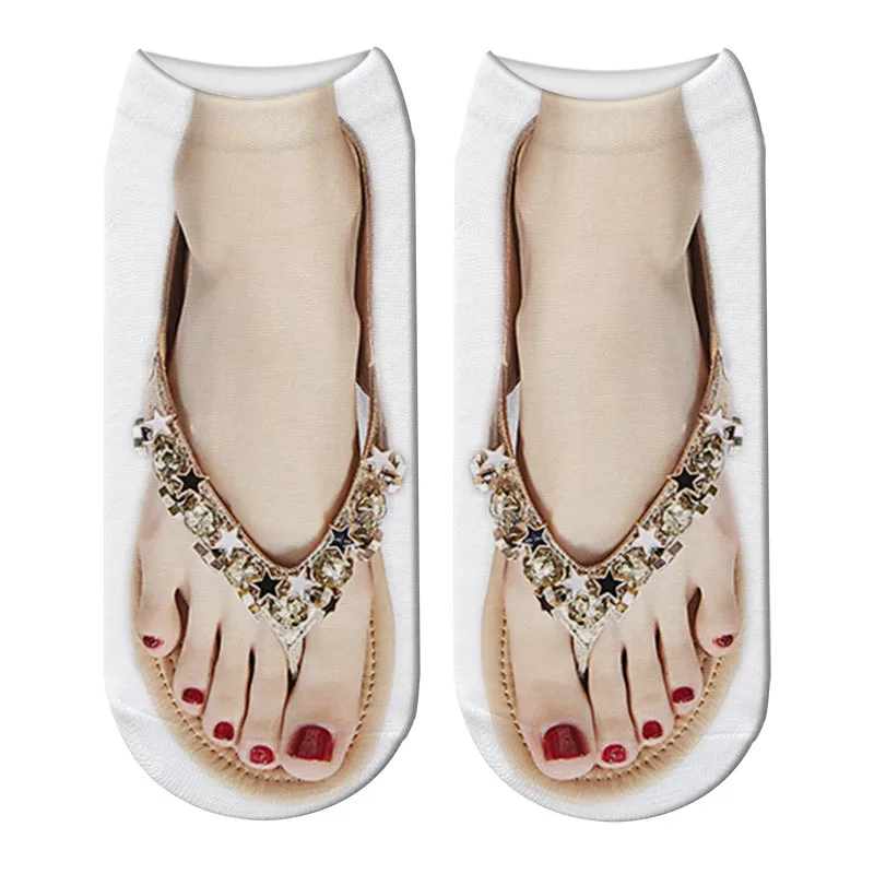 Cute Foot Printed 3D Socks For Women Kawaii Low Ankle Femme Girls Cotton Socks Casual Funny Creative Socks Happy Calcetines Sox