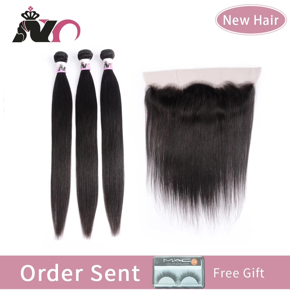 

NY Straight Hair Bundles With Frontal Peruvian Hair Bundles With Closure New Human Natural Hair Pre Plucked Frontal with Bundles
