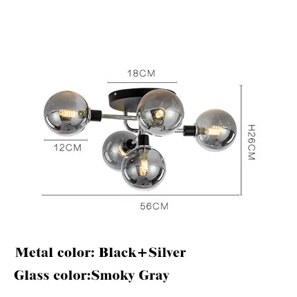 5 head Smoky glass Скандинавский промышленный стиль потолочные светильники стеклянный потолочный светильник для ресторана подвесной светильник гостиная лампа спальня кафе потолочное освещение - Цвет корпуса: 5 head Smoky glass