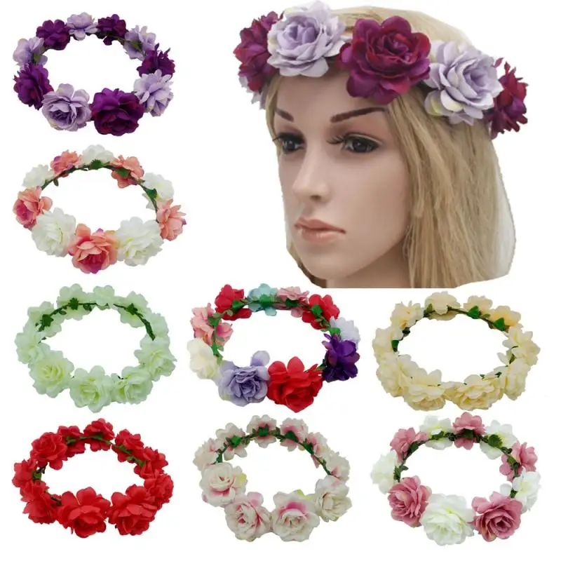 

2020 Fashion Hair Band Rose Flower Bohemia Beach Romantic Hair Accessories Head Band Travel Photo Decor Elastic Headband