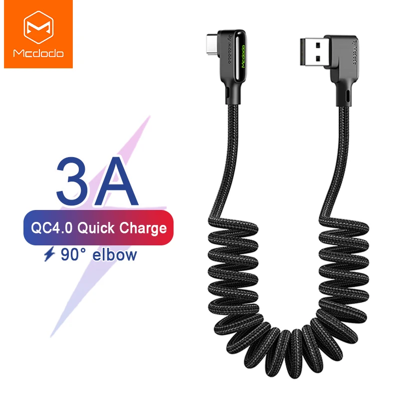 Mcdodo Retractable Car Spring Type C 3A USB Cable for Huawei Xiaomi Samsung S10 One Plus Quick Charge 4.0 Charger Data LED Cable|Mobile Phone Cables| - AliExpress