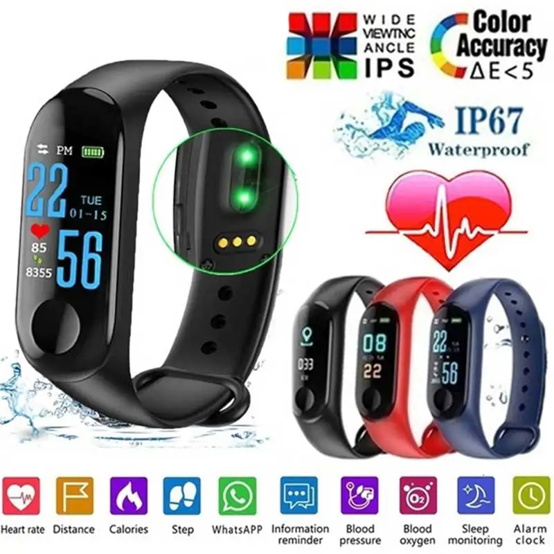 

M3 Plus Running Pedometer Heart Rate Blood Pressure Health Waterproof Fitness Smart Bracelet Walking Step Count For IOS Android