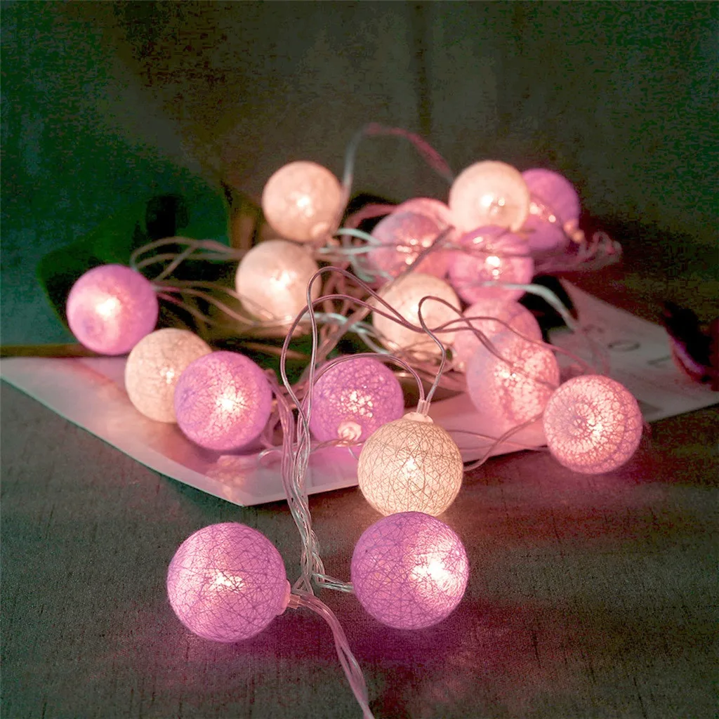 

20 LED Garland Cotton Balls String Lights Cotton Ball Light Chain Guirlande Lumineuse Fairy Lights Party Home Decoration EU Plug