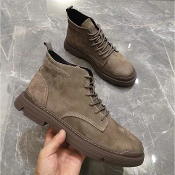 

Men's British Retro Boots Fashion Men's Casual Genuine Leather Winter Short Boots Korean-Style High-Top Shoes