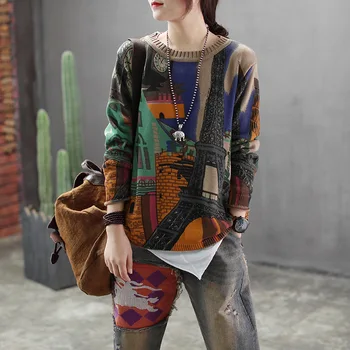 

2020 Spring Fashion Korean Style Ladies Punk Clothes Women Knitted Cotton Printed Sweaters Casual Female Pullovers SA370S30