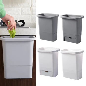 

Trash Can Plastic Cabinet Door Waste Bin with Garbage Bag Storage Box Front or Rear Hanging Storage Basket for Kitchen Cabinet