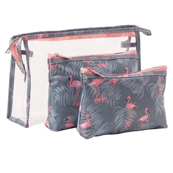 

2019 Fashion Trend Set of 3Pcs Cosmetic Makeup Toiletry Clear PVC Travel Wash Bag Women Casual Organizer Holder Pouch Tote Case