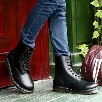 

Yellow Sewing Doc Men Shoes Mens Boots Martins Man Leather Ankle Boot Fashion Male Cowboy Waterproof Motorcycle Casual Men Boots