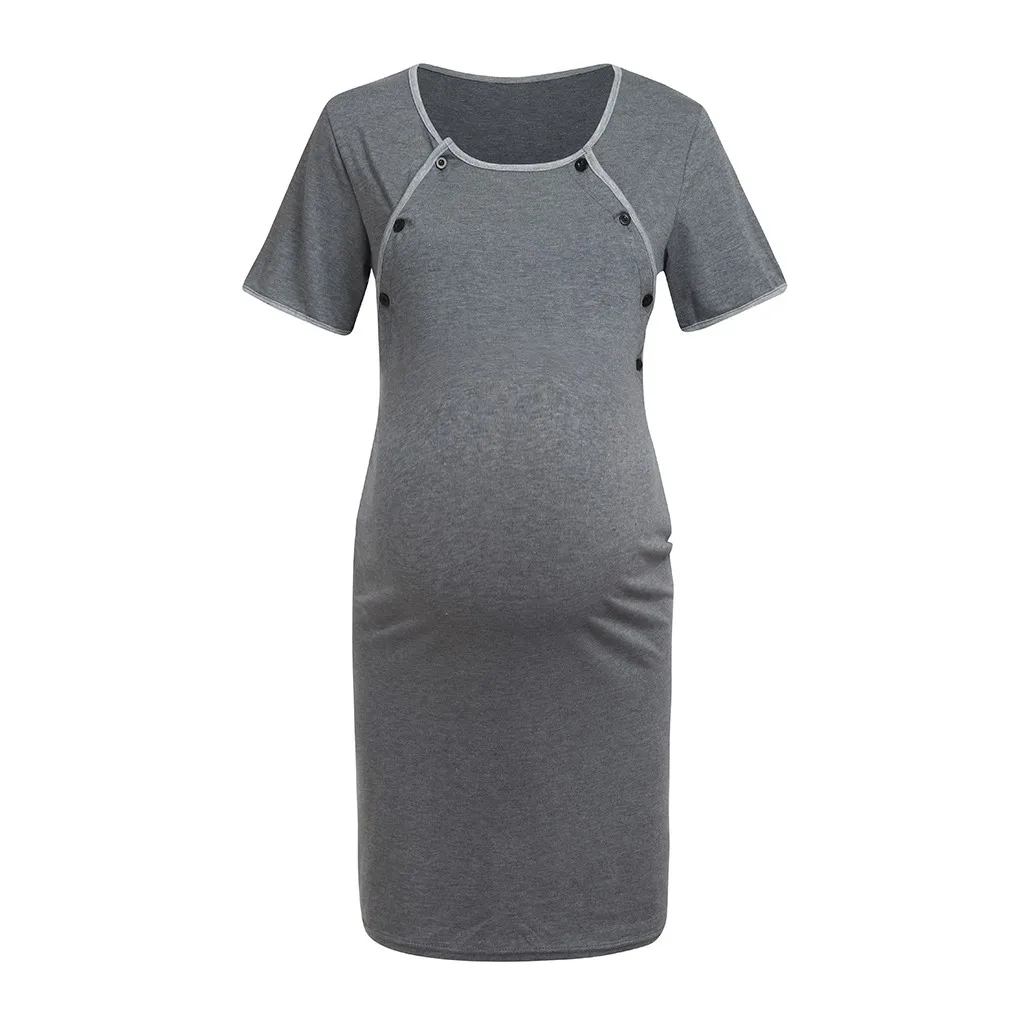 Женская одежда для сна для кормления; платье для беременных; ночная рубашка с коротким рукавом для кормления грудного вскармливания; платье для беременных; Pizama Do Karmienia - Цвет: Gray
