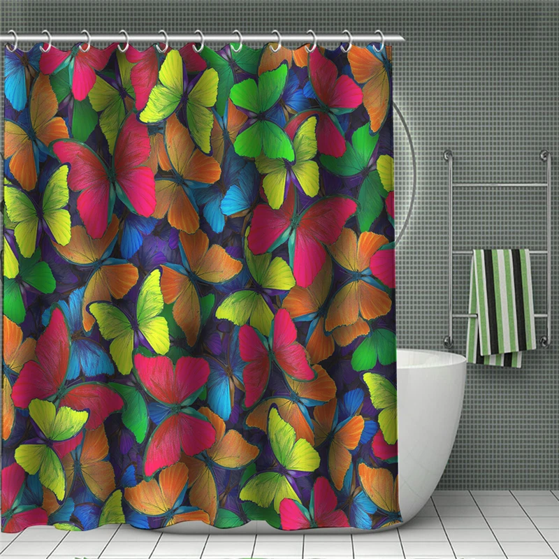 

Butterfly Insect Print Shower Curtains Waterproof Fabric Polyester Bath Screen Hippie Home Bathroom Boho Decor