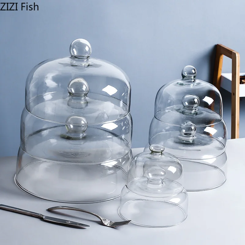 1Pcs Transparent Round Glass Cover Dustproof Restaurant Hotel Fresh Food Cake Cover Chinese Style Durable Food Protective