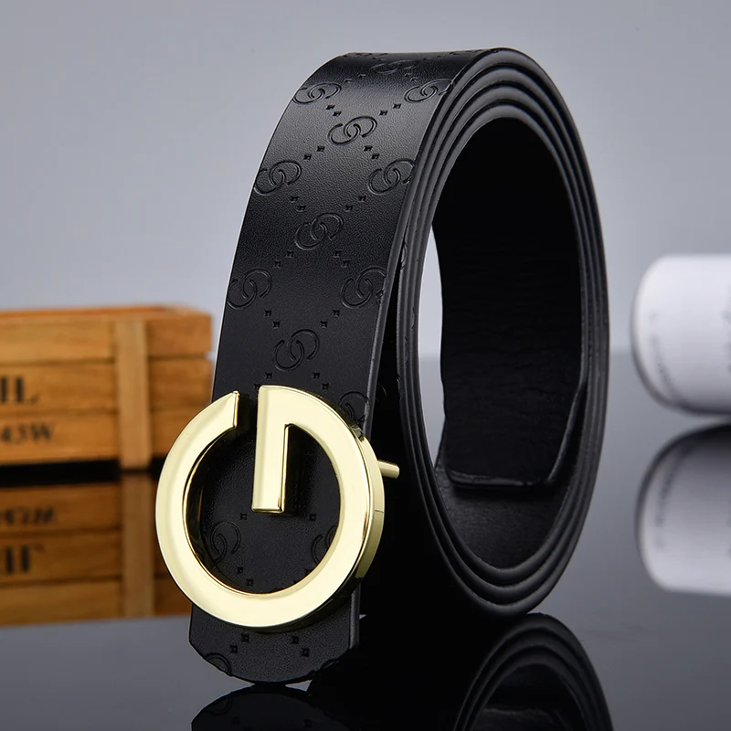 Gold buckle black Горячая Распродажа G гладкий ремень с пряжкой роскошные ремни из воловьей кожи подлинный дизайнерский высококачественный модный винтажный мужской женский ремень - Цвет: Gold buckle black