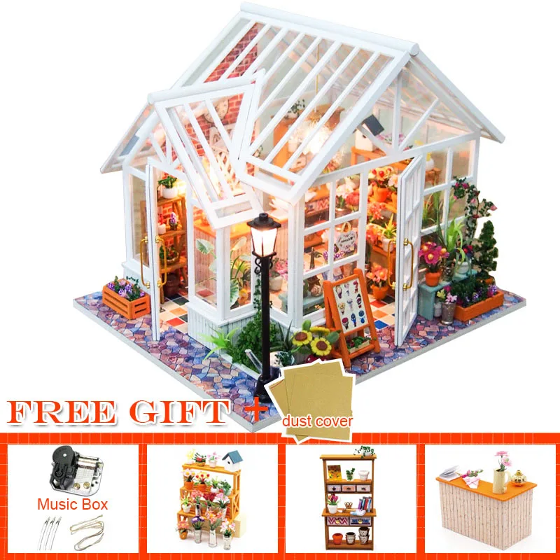Cutebee DIY миниатюрный дом с мебели светодиодный чехол для пыли с музыкальным покрытием модель строительные блоки игрушки для детей Casa De Boneca A68 - Цвет: M09-C