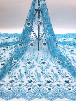 

African Lace Fabric sequins big Embroidered Nigerian Laces Fabric Bridal High Quality French Tulle Lace Fabric For Women Dress