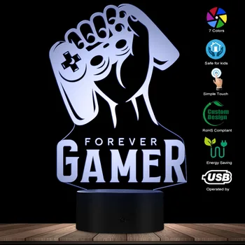 

Video Games Modern Design Novelty Night Lights for Kids Forever Gamer Gift Hand Holding Gamepad LED Table Lamps for Bedroom