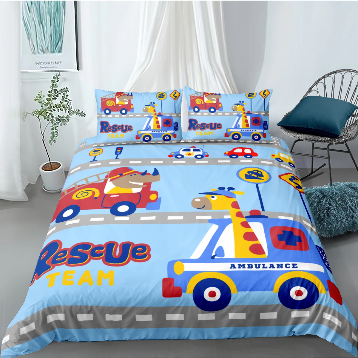 

3D Cartoon Quilt Cover Set Car Comforter Covers and Pillow Slips King Queen Super King Twin Full Size 180*210cm Blue Bedclothes