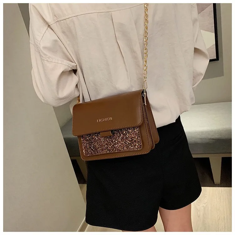 

New Arrival Online Celebrity Black Bag Women's 2019 New Style Textured INS Shoulder Bag High Grade Sense Western Style Sequin Sq