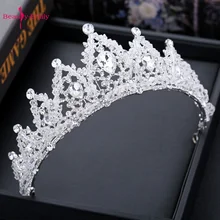 Красота-Emily Хрустальная корона для свадьбы Стразы Свадебный головной убор Принцесса аксессуары для волос головная повязка