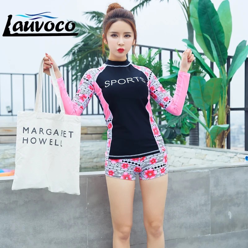 Женские Купальники с длинным рукавом Rashguard спортивные брюки из двух частей