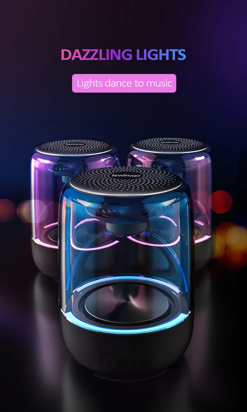 Lewinner C7 Bluetooth V5.0 беспроводной динамик s HiFi стерео Колонка портативный динамик Романтический Красочный светильник с микрофоном