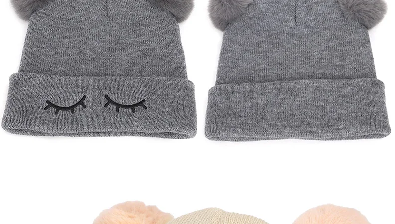 Шапка цвета хаки, розовый, Blink Eye Beanies, зимняя детская шапка с помпоном, вязаная Милая шапочка для девочек и мальчиков, повседневные однотонные детские шапки