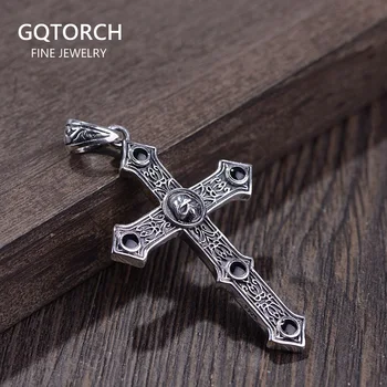 

Real Pure 925 Sterling Silver Religious Cross Skull Pendant Male With Natural Onyx Stone Retro Punk Prayer Jewelry Ametist