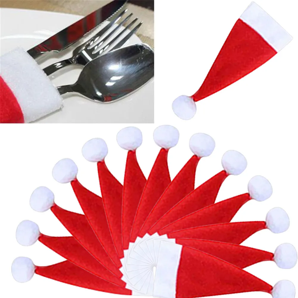 

Christmas Decorative Tableware Fork Set Christmas Hat Storage Tool Cloth Tableware Cover Christmas Decor Knife Fork Set