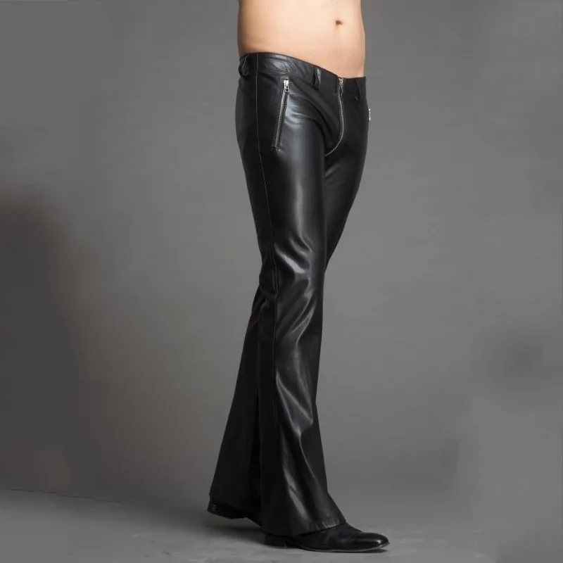 Высокое качество Мужские брюки из искусственной кожи размера плюс Slim Fit стиль