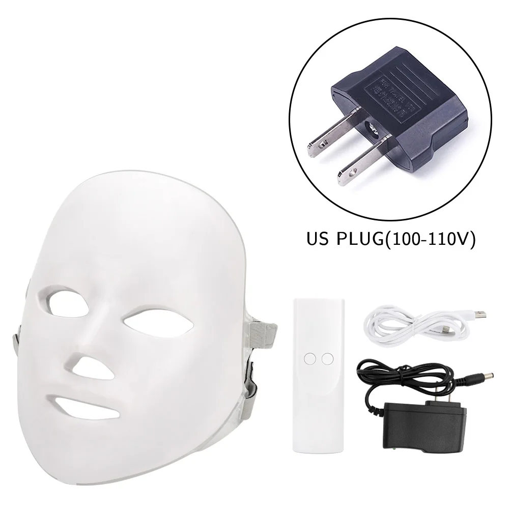 US plug no box Новинка, 7 цветов, светодиодная маска для лица, светодиодная Корейская фотонная терапия, маска для лица, машинный светильник, терапия акне, маска для красоты, светодиодная маска, удобная - Цвет: US plug no box