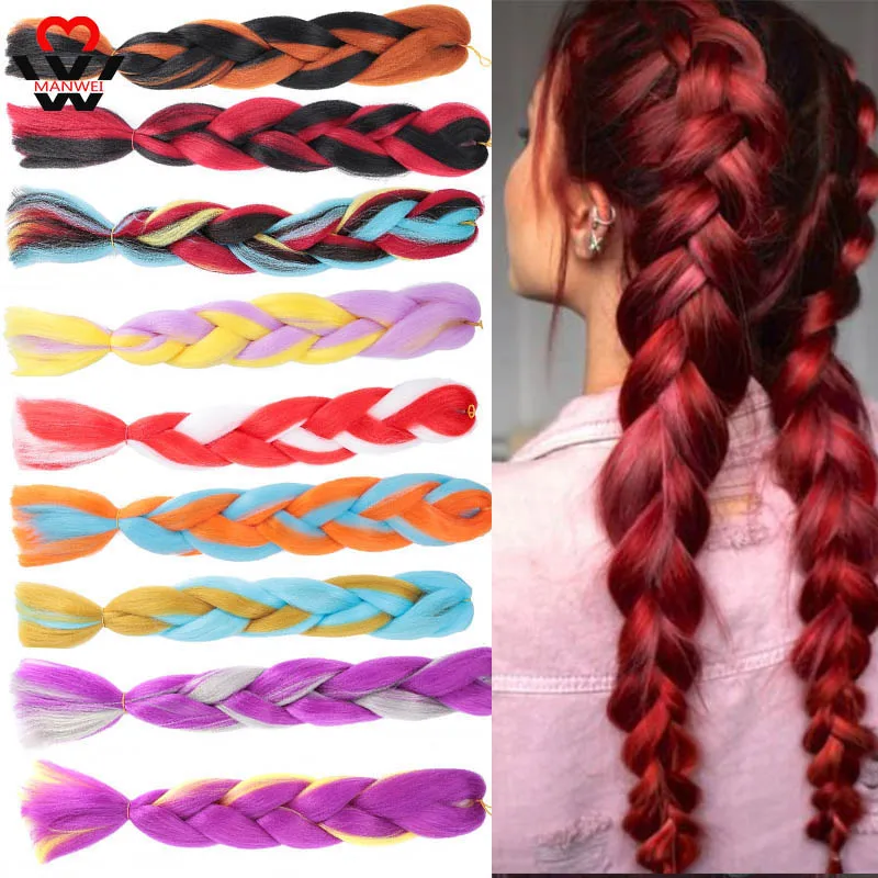 MANWEI длинные Омбре Джамбо синтетические плетеные волосы косы крючком розовые