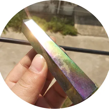 

1pcs 70-80mm Natural electroplating pink ocean jasper point healing crysral wand for fengshui decoration