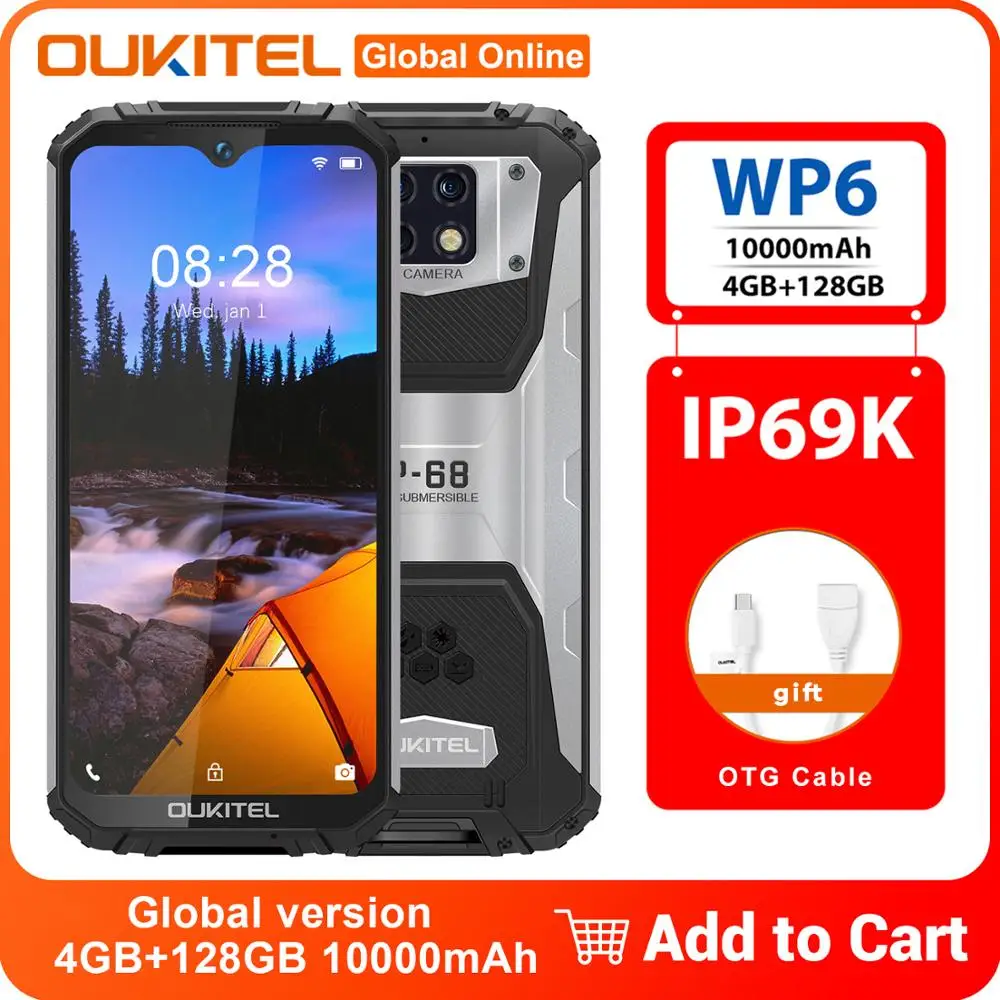 OUKITEL WP6 IP68 IP69K Водонепроницаемый смартфон 10000 мА/ч 4 Гб + 128 6 3 &quotВосьмиядерный