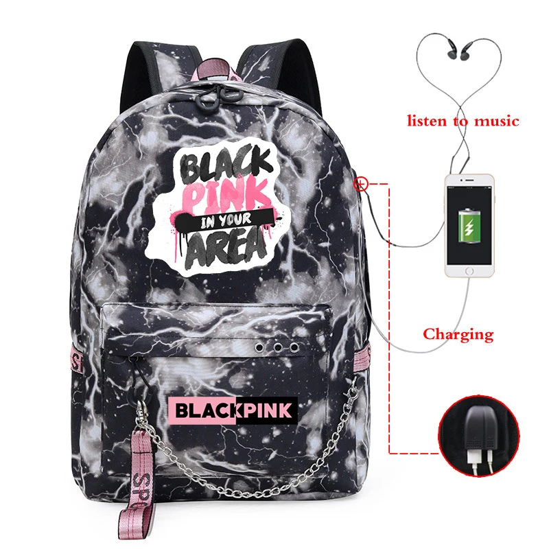 Backpack 14 Новинка, школьные сумки для девочек, Kpop, черный, розовый, розовый, Лиза, рюкзак для женщин, зарядка через usb, рюкзак для ноутбука, дорожный рюкзак, Sac A Dos Femme - Цвет: Backpack 14