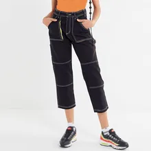 Модные женские джинсы с карманами, женские джинсы со средней талией, сексуальные прямые черные джинсы, женские брюки, женские брюки