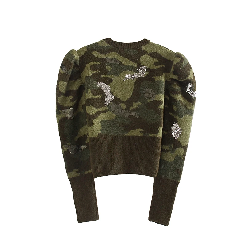 Online Sterne firefly herbst military stil stil puff hülse kurze pullover weibliche 2019 beiläufige dünne rundhals perlen stück pullover