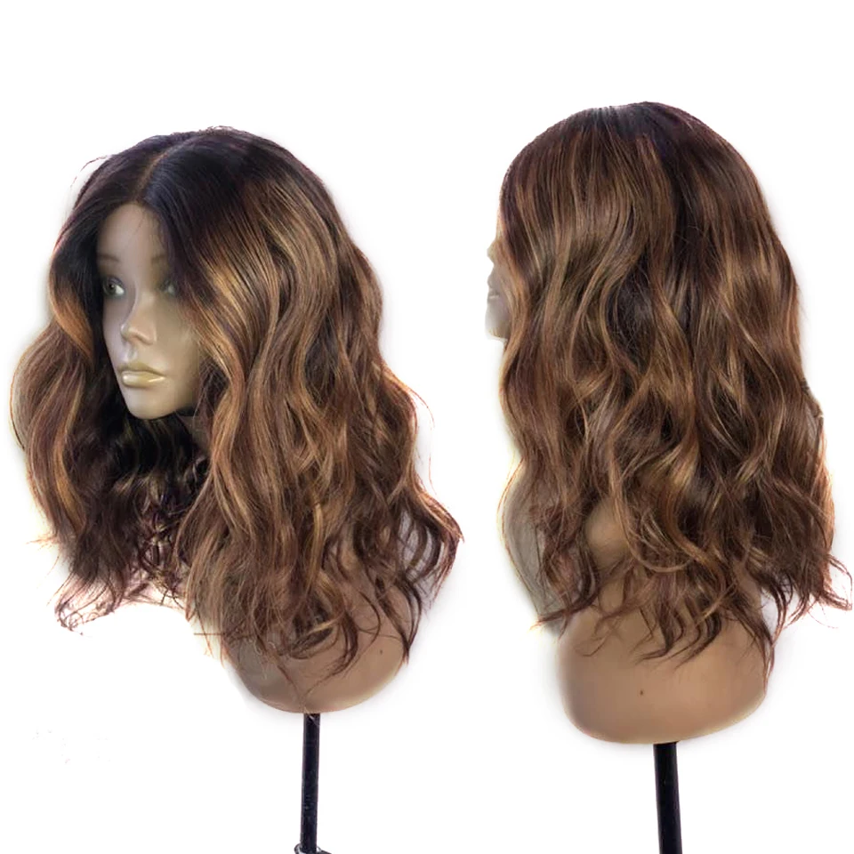 

Short Ombre Human Hair Bob Lace Front Wigs 13X6 Deep Part Invisible Fake Scalp Water Wave Wig Blonde Human Hair Wig Pre Plucked