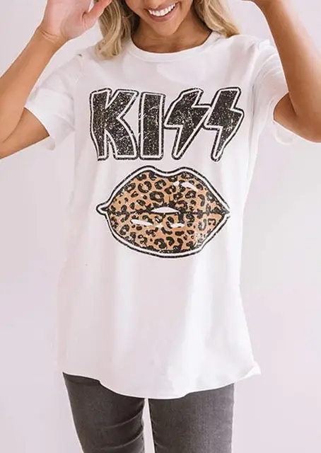 Leopard Dripping Lips Cheetah Lips Kiss Animal print Women's graphic  Fashion Casual Cotton Round Neck Female Shirt Short Sleeve - AliExpress