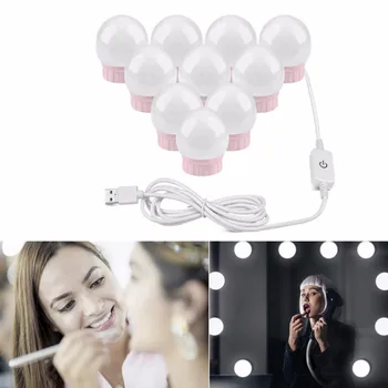 

LED Mirror Light Bulb Hollywood Vanity Lights Stepless Dimmable Wall Lamp 6/10/14 Bulbs Kit USB Vanity Lights for Dressing Table