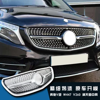 

For V260 W447 Front Grille Mesh Grill Bumper Hood Guard w/ Camera for Benz V Class 2015 2016-2018 Car Accessory Diamaond Chrome