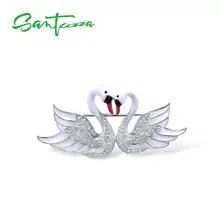 SANTUZZA, серебряная брошь для женщин, подлинный 925 пробы, серебро, любовь навсегда, Белый лебедь, животное, модное ювелирное изделие, ручная работа, эмаль