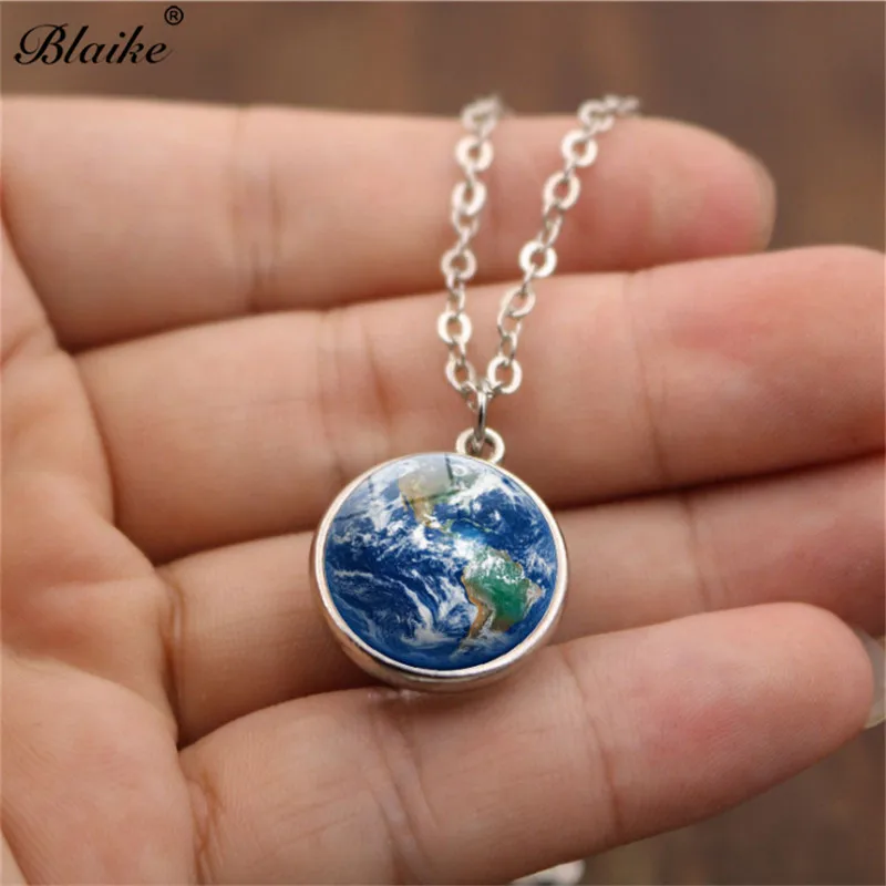 Blaike Silver Color Universe Planet Pendant Necklace For Women Men Glass Sweater Chain Jewelry Gifts Free Shipping | Украшения и