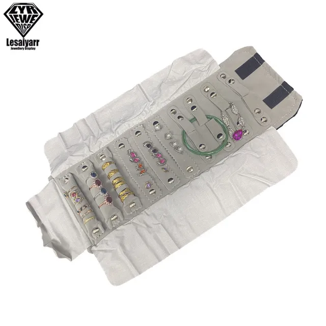 Sac en rouleau de bijoux, étui de transport Portable, organisateur en velours noir, boîte de rangement multifonctionnelle pour colliers, bagues, boucles d'oreilles, vente en gros