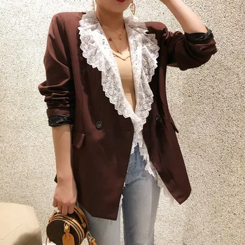 

2020 Spring New Women's Coat Fashion Temperament Lace Lace Stitching Buttons Loose Suit Jacket Women