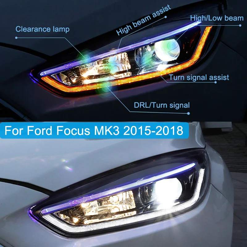 Чехол для автомобиля для Ford Focus фары MK3 светодиодный налобный фонарь DRL все линзы указатель поворота высокое/ближний свет в сборе