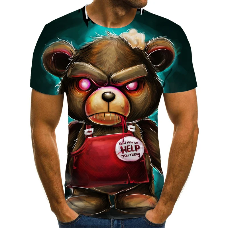 Camiseta divertida de dibujos animados para hombre, top de moda 3D de cuello redondo de manga corta, camiseta informal de viento