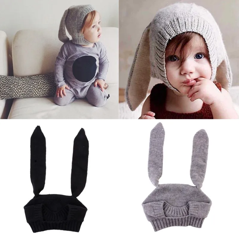 Spring Autumn Winter Infant Baby Girls Boys Wool Hat Cute Cartoon Rabbit Ear Design Solid Color Comfortable Warm 4 Colors Hat