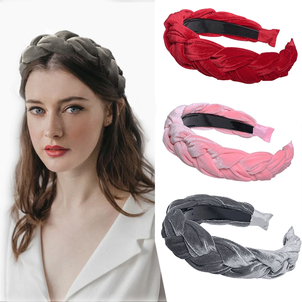 

2020 newCN Solid Velvet Fabric Braid Padded Headband With Teeth For Women Twists Hairband Girls Wide Hair Hoop Hair Accessories