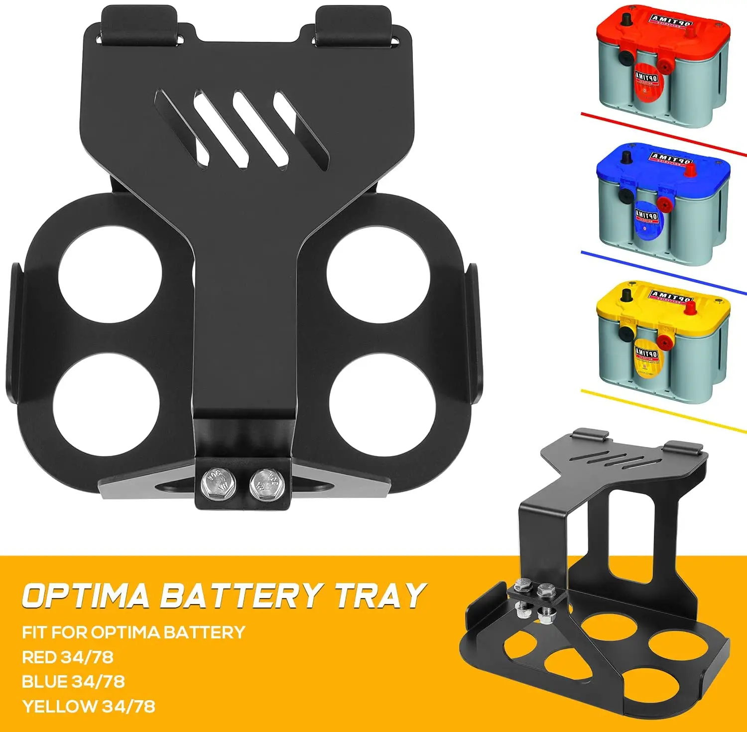 Truck Optima Battery Tray Kit Truck Battery Mount Holder Box fit for Optima Battery Red 34/78 Yellow 34/78 Blue 34/78 