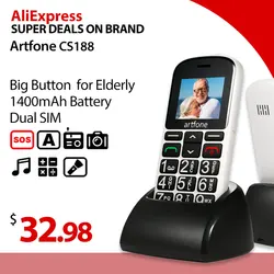 Artfone – téléphone portable CS188 à gros bouton pour personnes âgées, smartphone GSM amélioré avec bouton SOS, batterie 1400mAh 