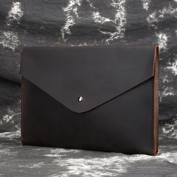 

Men's Genuine Leather File Document Bags Crazy Horse Leather Business Hand Clutch Bags Cowhide Leather Envelope Bag